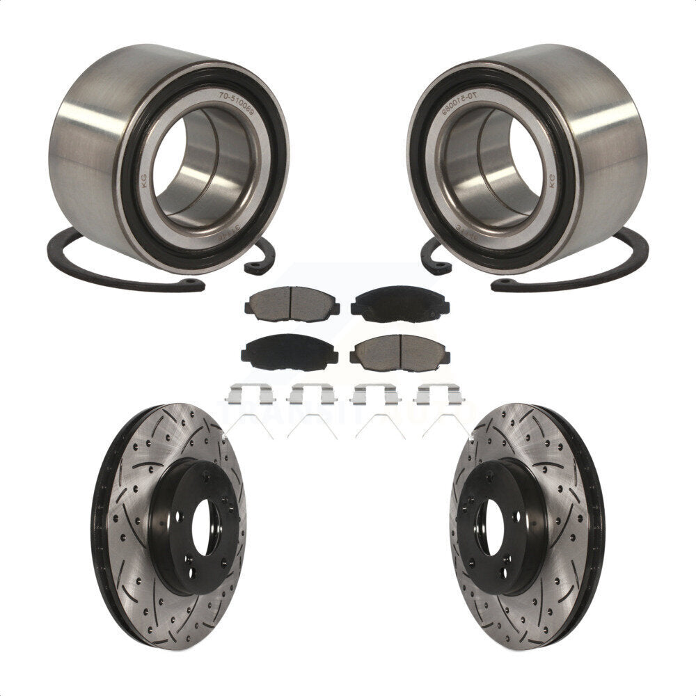 Wheel Bearing Coated Drilled Slotted Brake Rotor & Pad Front Kit For Honda Civic