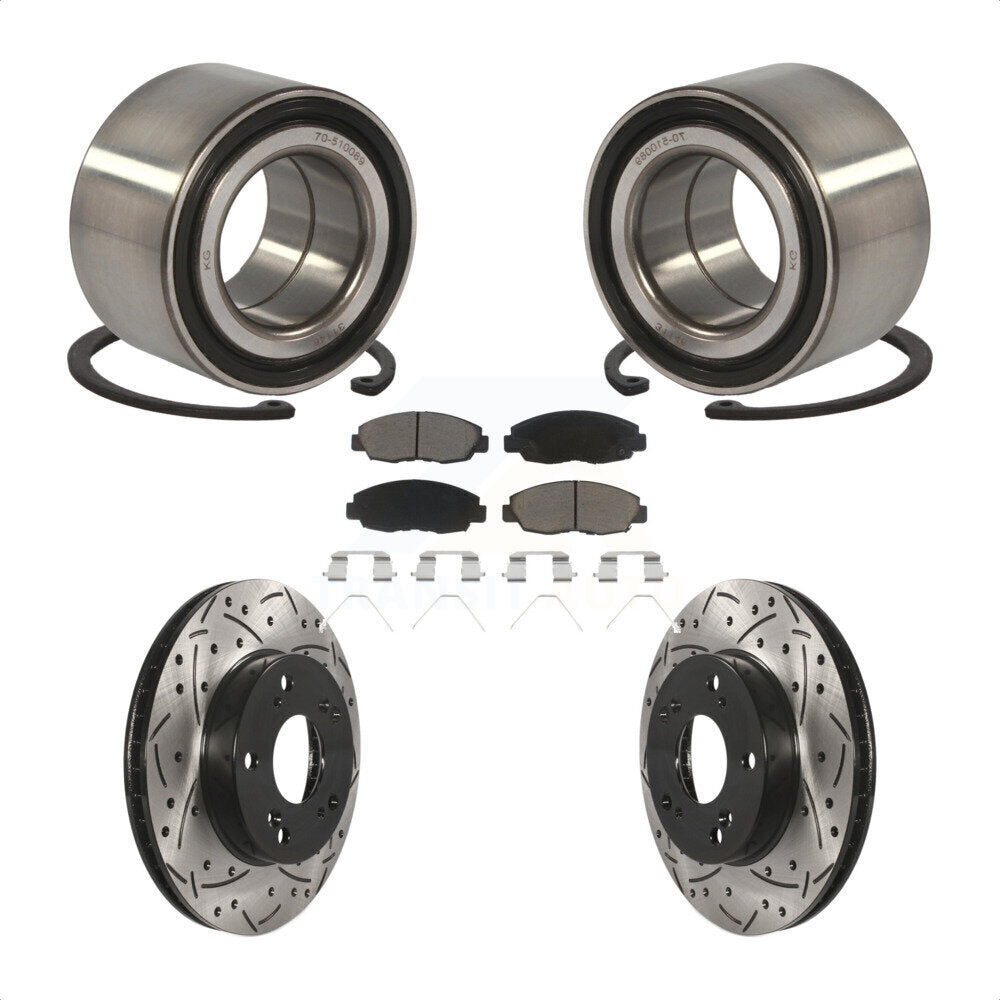Wheel Bearing Coated Drilled Slotted Brake Rotor & Pad Front Kit For Honda Civic