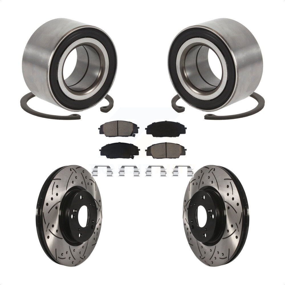 Wheel Bearing Drilled Slot Brake Rotor & Pad Front Kit For Honda Civic Acura CSX