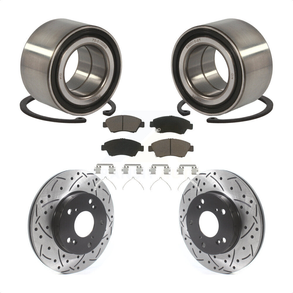 Wheel Bearing Coated Drilled Slotted Brake Rotor & Pad Front Kit For Honda Civic
