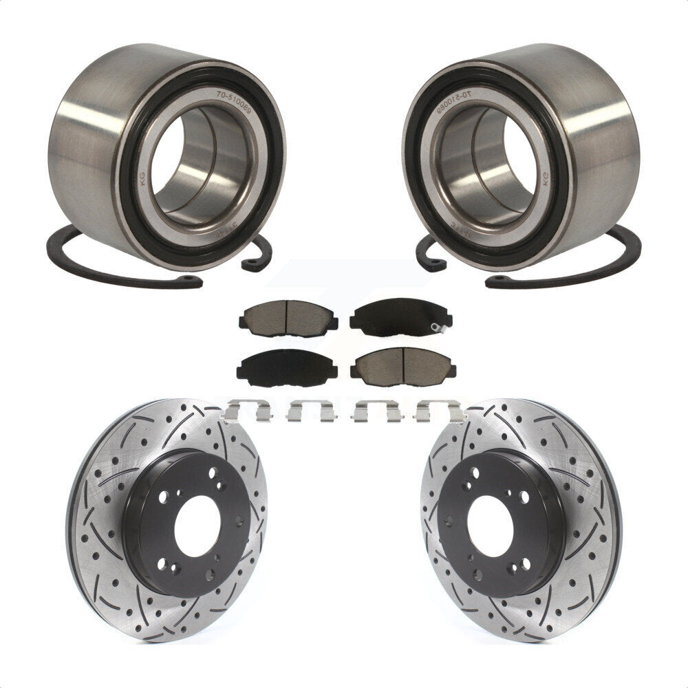 Wheel Bearing Coated Drilled Slotted Brake Rotor & Pad Front Kit For Honda Civic