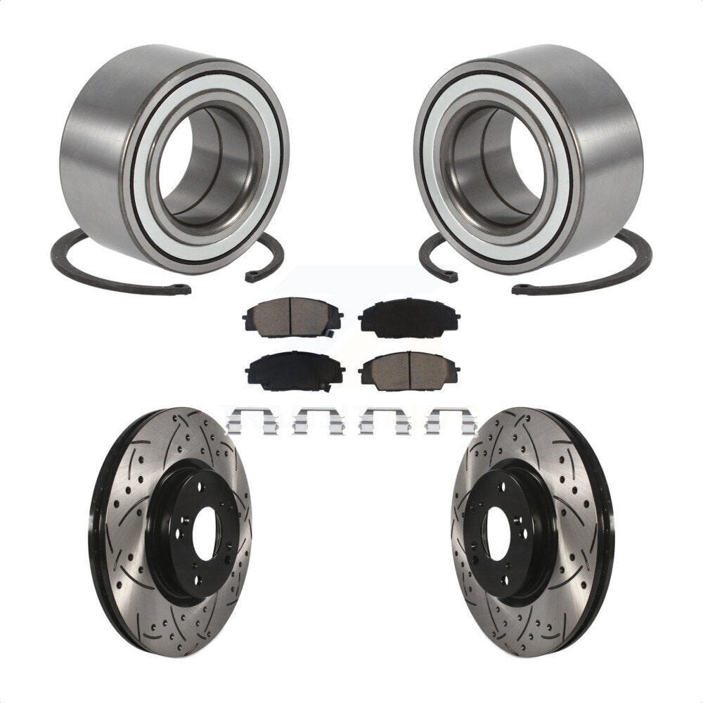 Wheel Bearing Drilled Slot Brake Rotor Pads Front Kit For 02-06 Acura RSX Type-S