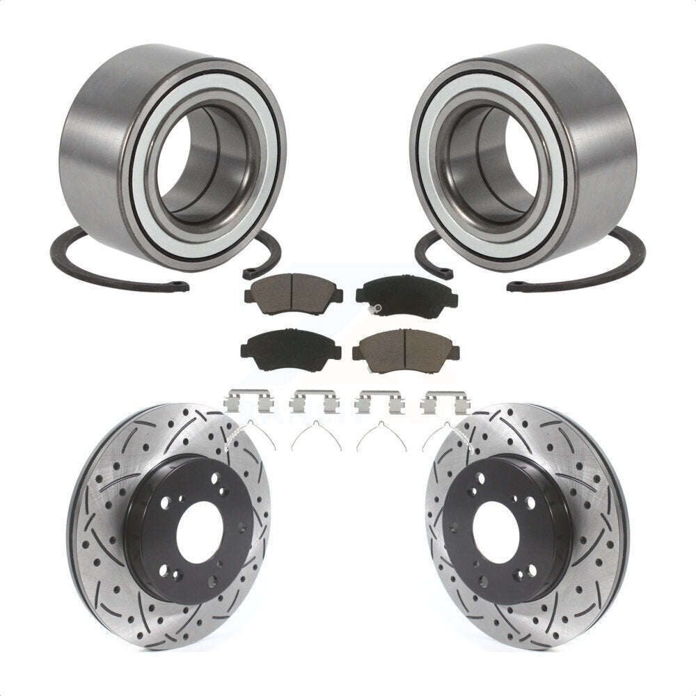 Wheel Bearing Drilled Slot Brake Rotor & Pad Front Kit For Honda Civic Acura RSX