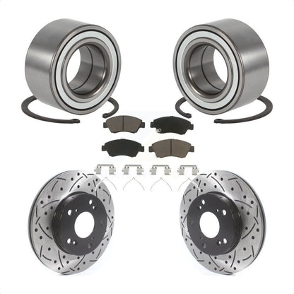 Wheel Bearing Drilled Slot Brake Rotor & Pad Front Kit For Honda Civic Acura RSX