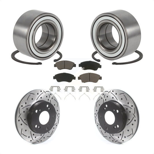 Wheel Bearing Drilled Slot Brake Rotor & Pad Front Kit For Honda Civic Acura RSX