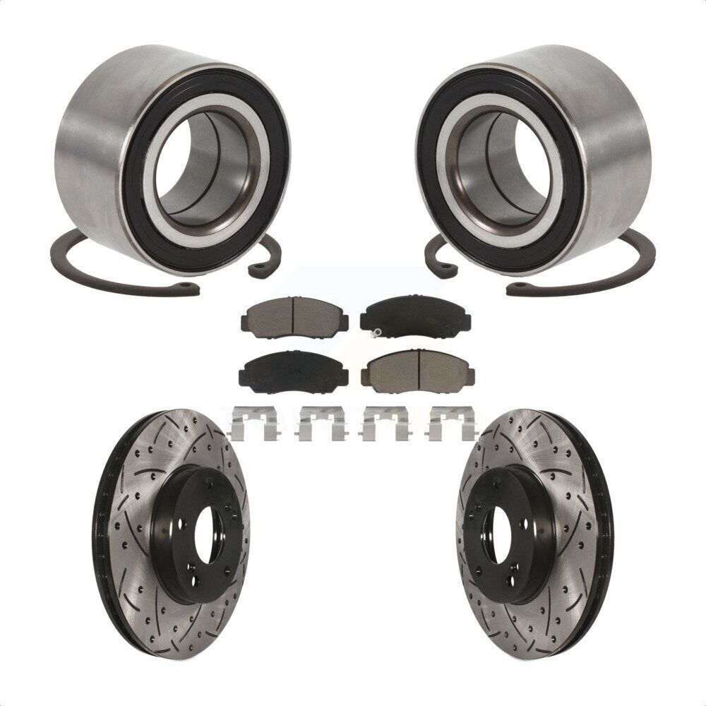 Wheel Bearing Drilled Slot Brake Rotor Pads Front Kit For Honda Accord Acura CSX