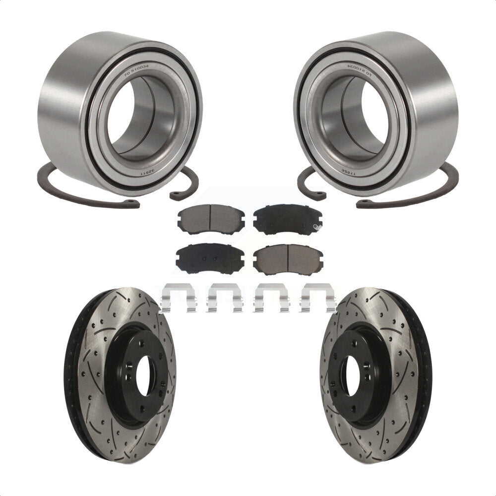 Wheel Bearing Drill Slot Brake Rotor Pad Front Kit For 06-10 Hyundai Sonata 3.3L