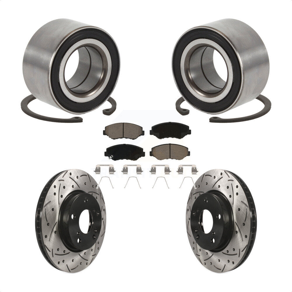 Wheel Bearing Coated Drilled Slotted Brake Rotor & Pad Front Kit For Honda Civic