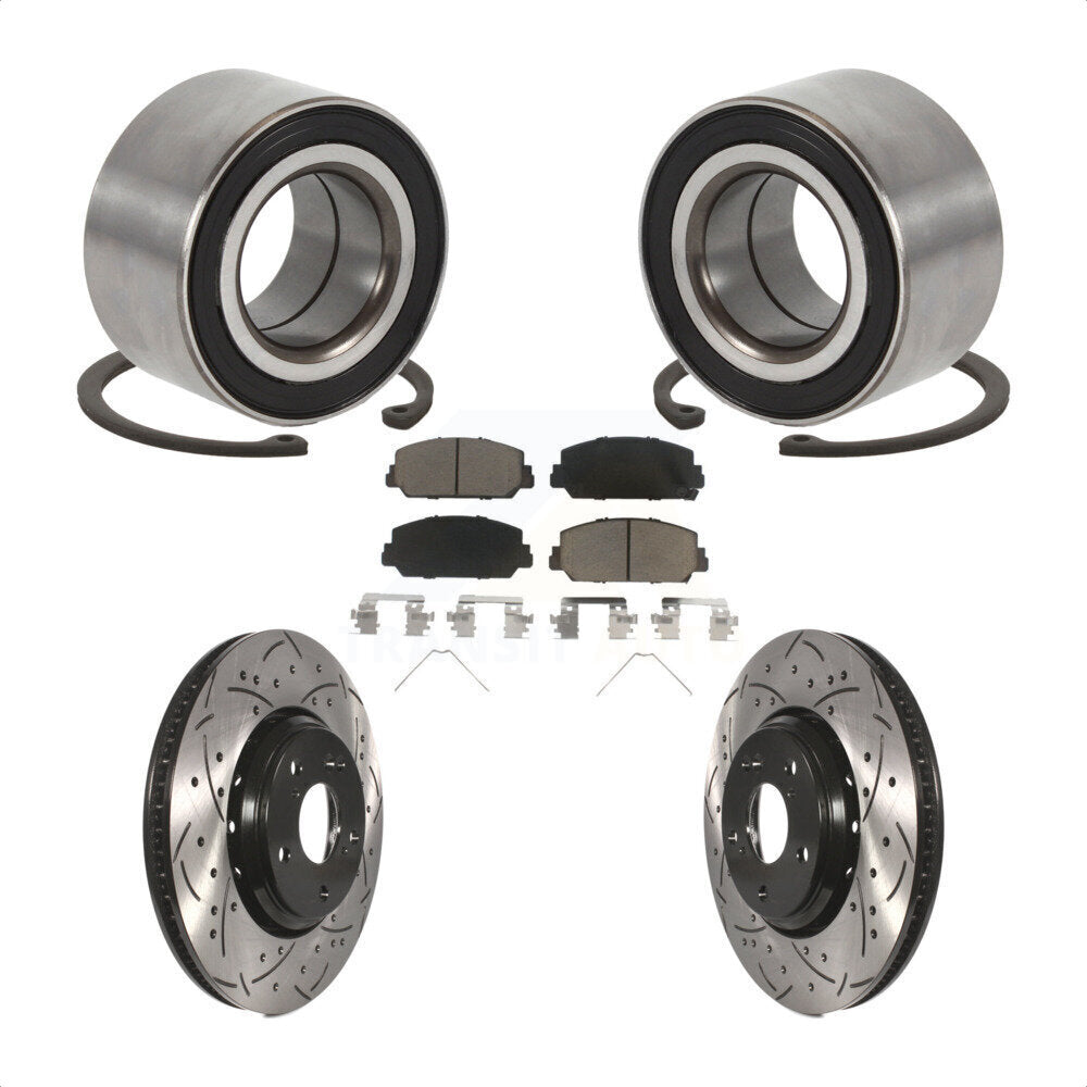 Wheel Bearing Drilled Slot Brake Rotor & Pad Front Kit For Honda Civic Acura ILX