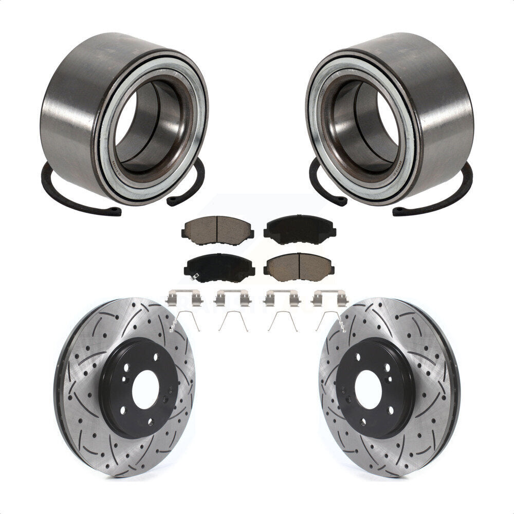 Wheel Bearing Drilled Slot Brake Rotor & Pad Front Kit For 2005-2008 Honda Pilot