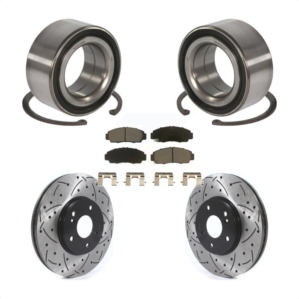 Wheel Bearing Drilled Slot Brake Rotor Pads Front Kit For Honda Accord Acura TSX