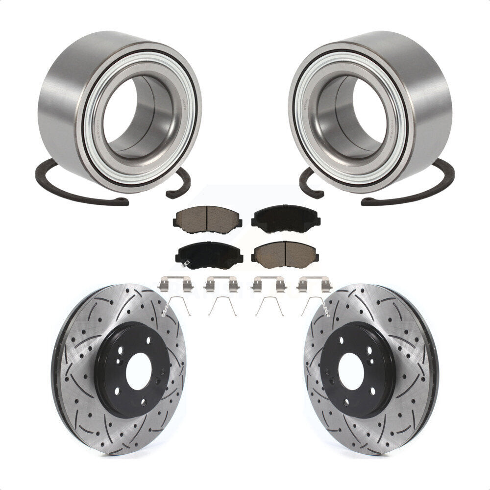 Wheel Bearing Drilled Slot Brake Rotor & Pad Front Kit For 2003-2004 Honda Pilot