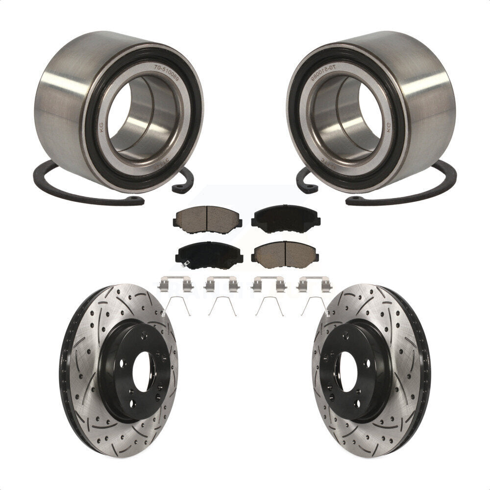 Wheel Bearing Coated Drilled Slotted Brake Rotor & Pad Front Kit For Honda Civic