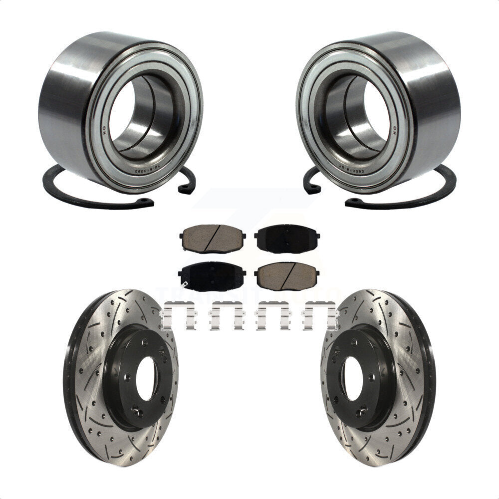 Wheel Bearing Coated Drilled Slot Brake Rotor & Pad Front Kit For Kia Soul Forte