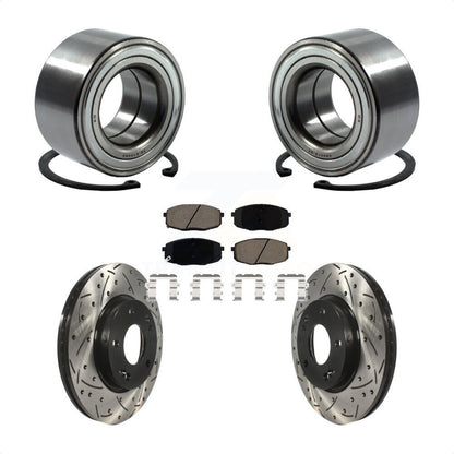 Wheel Bearing Coated Drilled Slot Brake Rotor & Pad Front Kit For Kia Soul Forte
