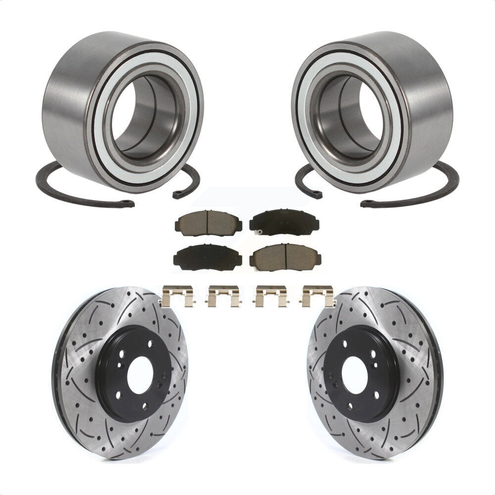 Wheel Bearing Coated Drilled Slotted Brake Rotor & Pad Front Kit For Acura TL CL