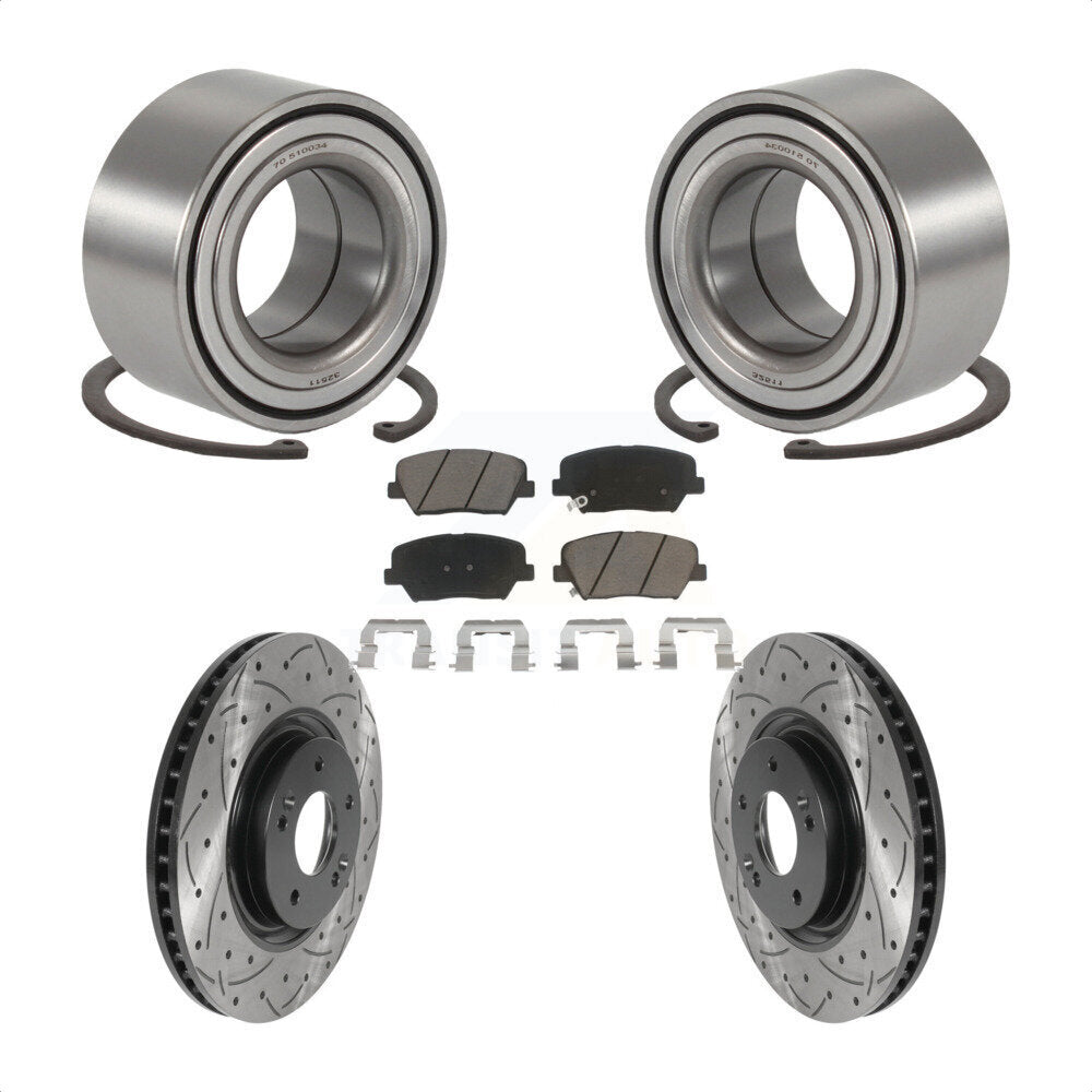 Wheel Bearing Drilled Slot Brake Rotor Pad Front Kit For 2012-2017 Hyundai Azera