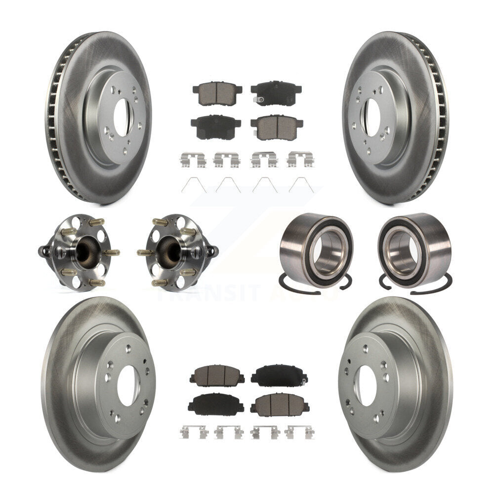 Hub Bearing Coated Disc Brake Rotor & Pad Front Rear Kit (10Pc) For Honda Accord