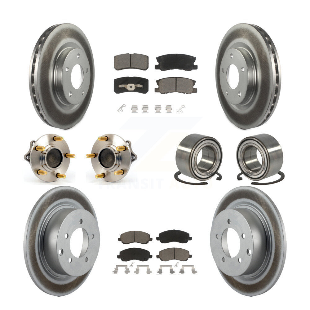 Hub Bearing Coated Brake Rotor & Pad Front Rear Kit (10Pc) For Mitsubishi Lancer