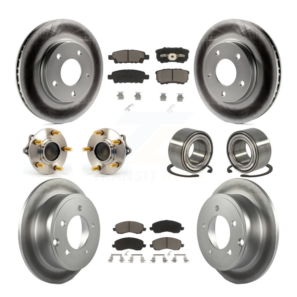 Hub Bearing Coated Brake Rotor & Pad Front Rear Kit (10Pc) For Mitsubishi Lancer