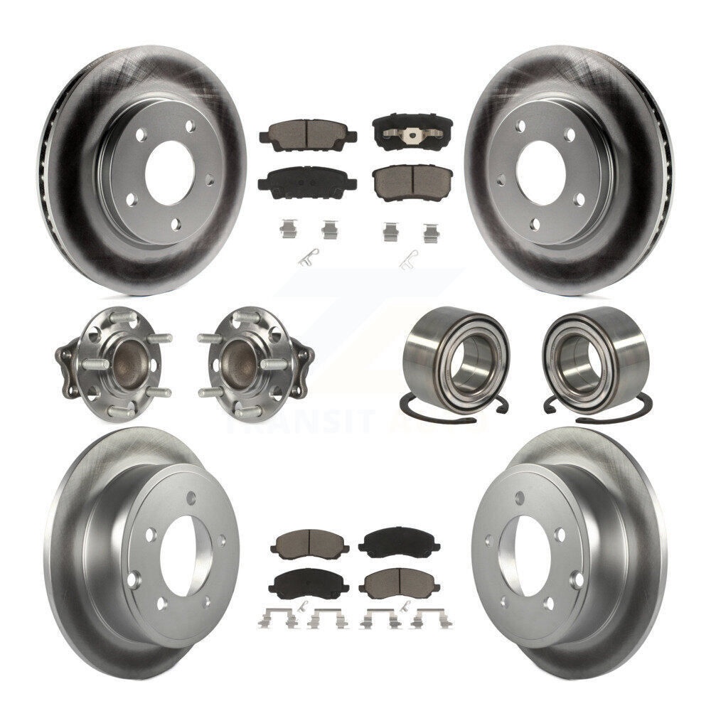 Hub Bearing Coated Brake Rotor & Pad Front Rear Kit (10Pc) For Mitsubishi Lancer