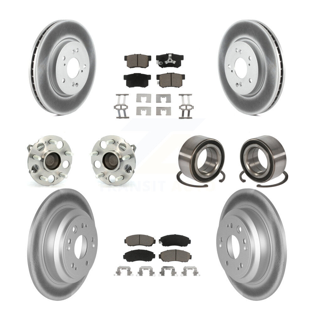 Hub Bearing Coated Brake Rotor & Pads Front Rear Kit (10Pc) For Honda Accord FWD