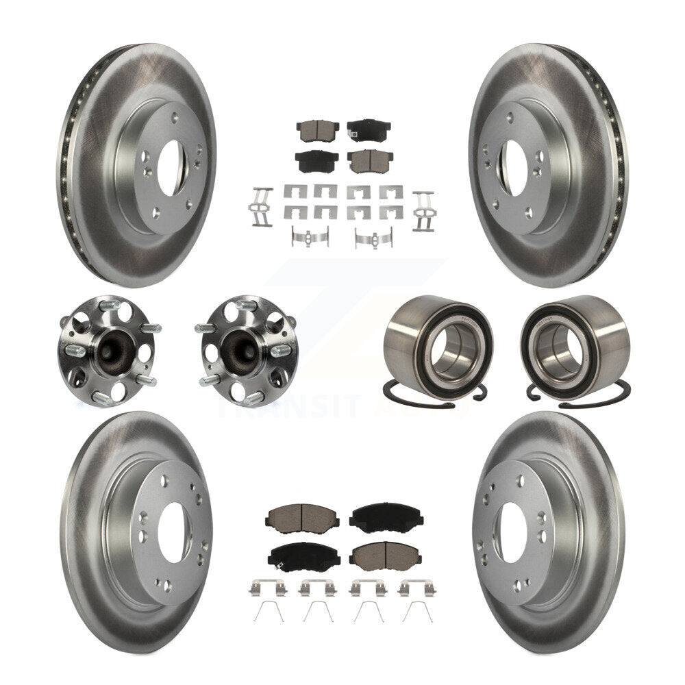 Hub Bearing Coated Disc Brake Rotor & Pads Front Rear Kit (10Pc) For Honda Civic