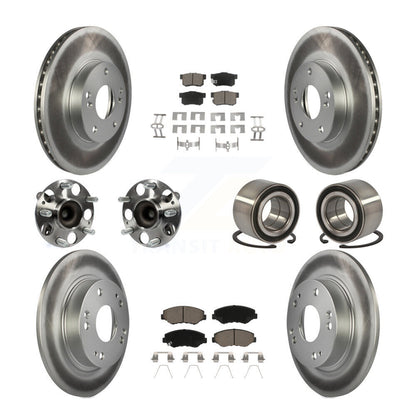 Hub Bearing Coated Disc Brake Rotor & Pads Front Rear Kit (10Pc) For Honda Civic