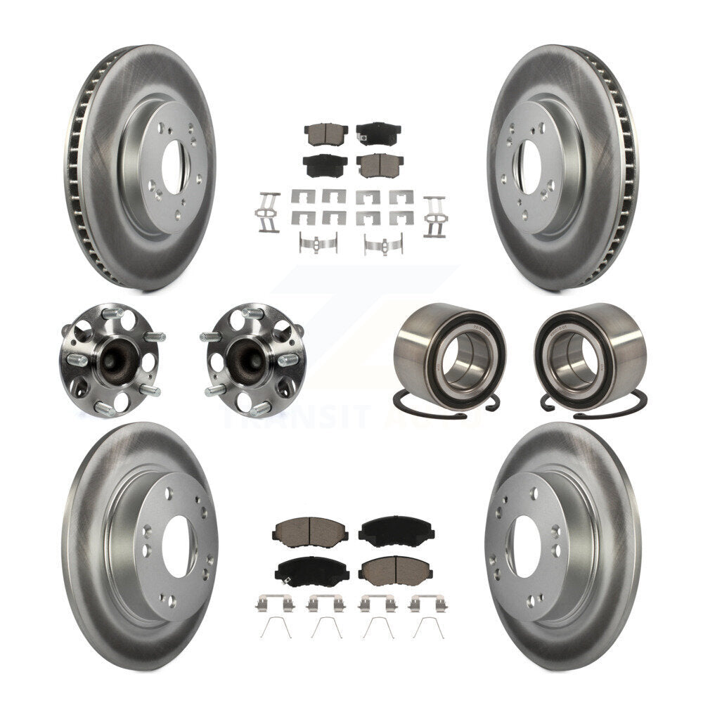 Hub Bearing Coated Disc Brake Rotor & Pads Front Rear Kit (10Pc) For Honda Civic