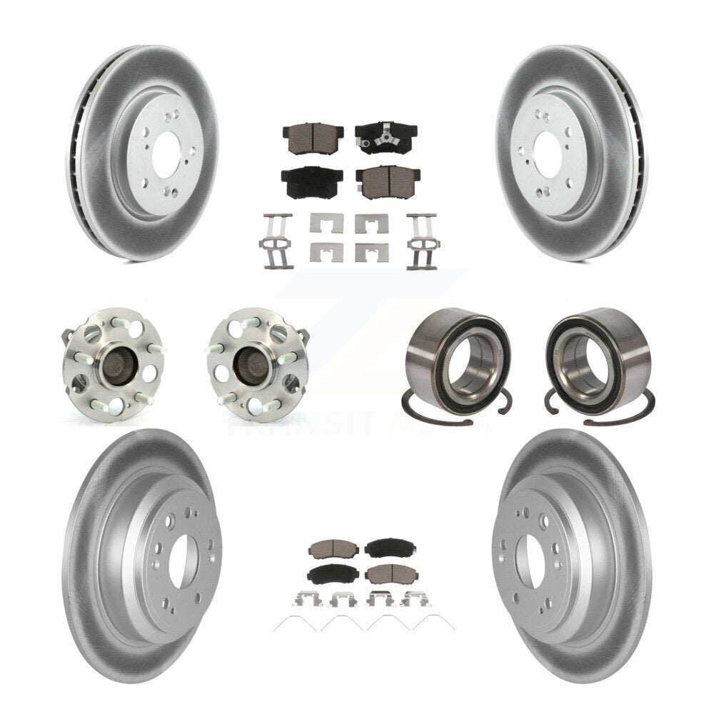 Hub Bearing Coated Brake Rotor Pad Front Rear Kit (10Pc) For Honda Crosstour FWD