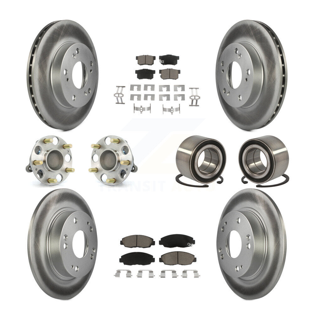 Hub Bearing Coated Disc Brake Rotor & Pads Front Rear Kit (10Pc) For Honda Civic