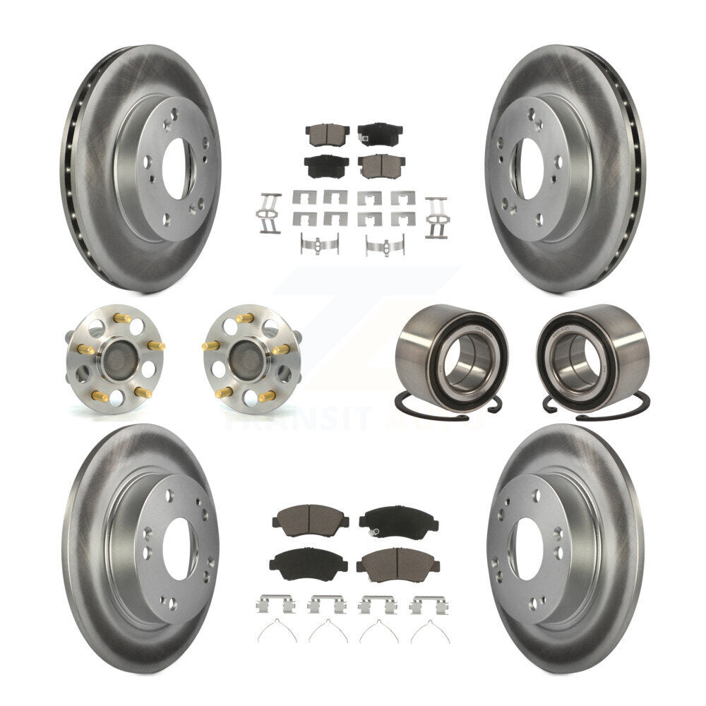 Hub Bearing Coated Disc Brake Rotor & Pads Front Rear Kit (10Pc) For Honda Civic