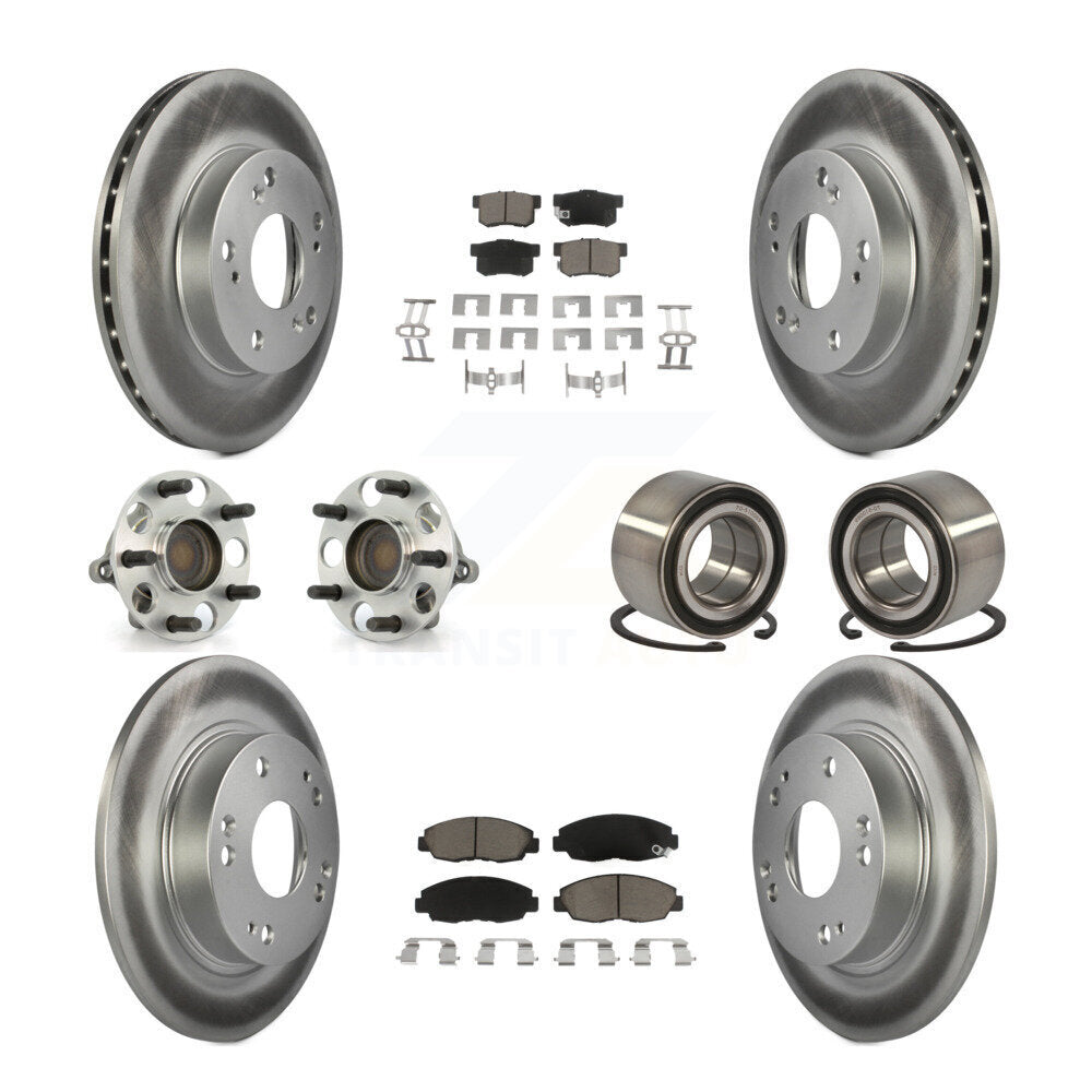 Hub Bearing Coated Disc Brake Rotor & Pads Front Rear Kit (10Pc) For Honda Civic