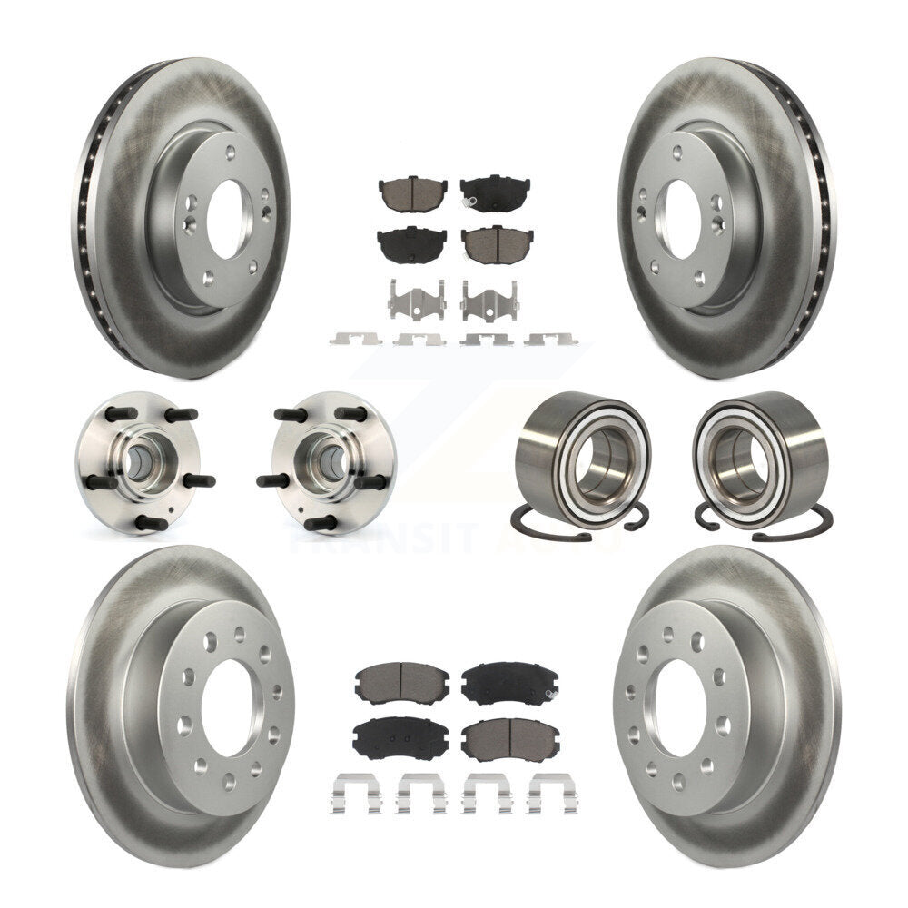 Hub Bearing Coated Brake Rotor And Pad Front Rear Kit (10Pc) For Hyundai Tiburon
