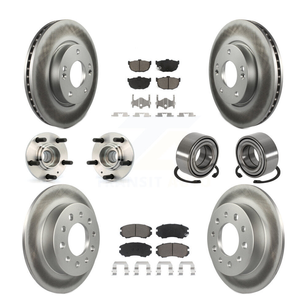 Hub Bearing Coated Brake Rotor And Pad Front Rear Kit (10Pc) For Hyundai Tiburon