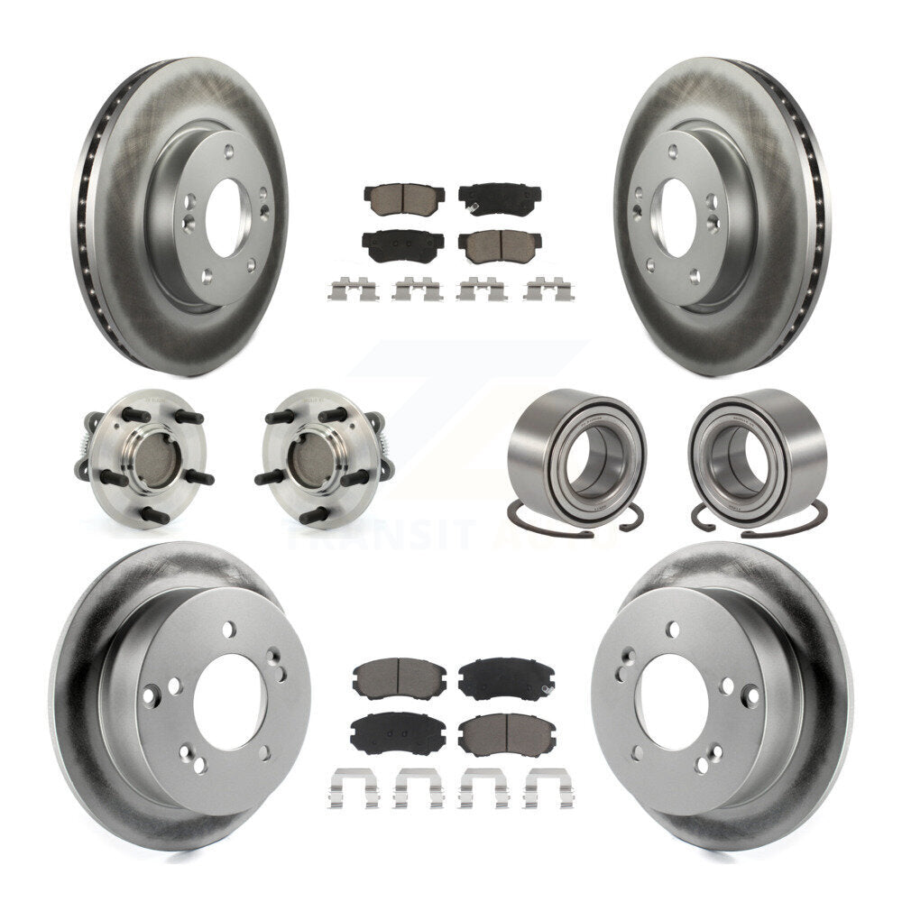 Hub Bearing Coated Brake Rotor Pads Front Rear Kit (10Pc) For Hyundai Sonata Kia