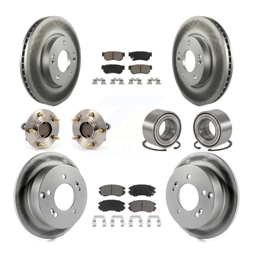 Hub Bearing Coated Brake Rotor Pads Front Rear Kit (10Pc) For Hyundai Sonata Kia