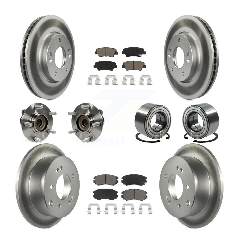 Hub Bearing Coated Disc Brake Rotors And Pads Front Rear Kit (10Pc) For Kia Soul