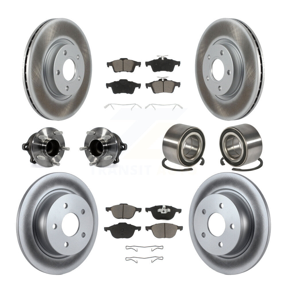Hub Bearing Coated Brake Rotor & Pad Front Rear Kit (10Pc) For Ford Escape C-Max