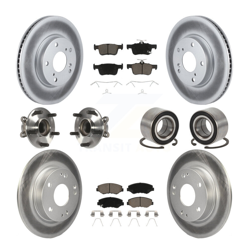 Hub Bearing Coated Disc Brake Rotor & Pads Front Rear Kit (10Pc) For Honda Civic