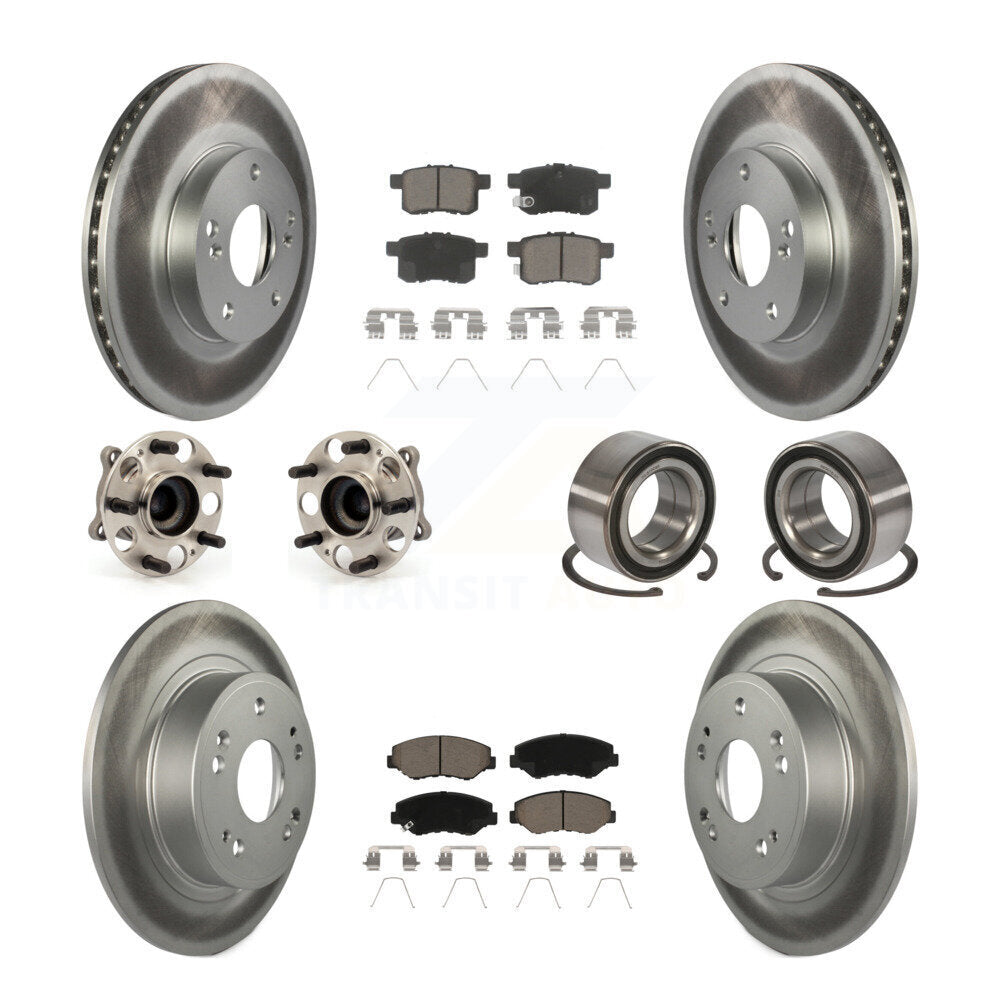 Hub Bearing Coated Disc Brake Rotor & Pad Front Rear Kit (10Pc) For Honda Accord
