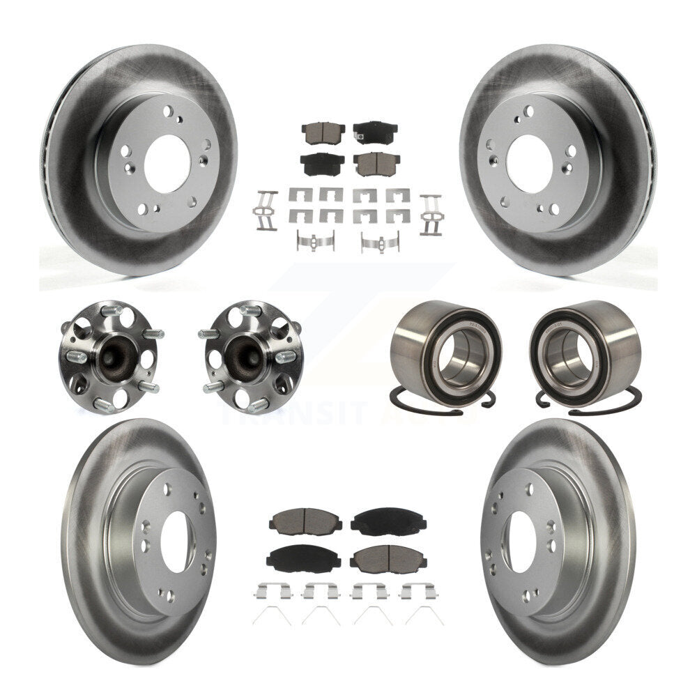 Hub Bearing Coated Disc Brake Rotor & Pads Front Rear Kit (10Pc) For Honda Civic