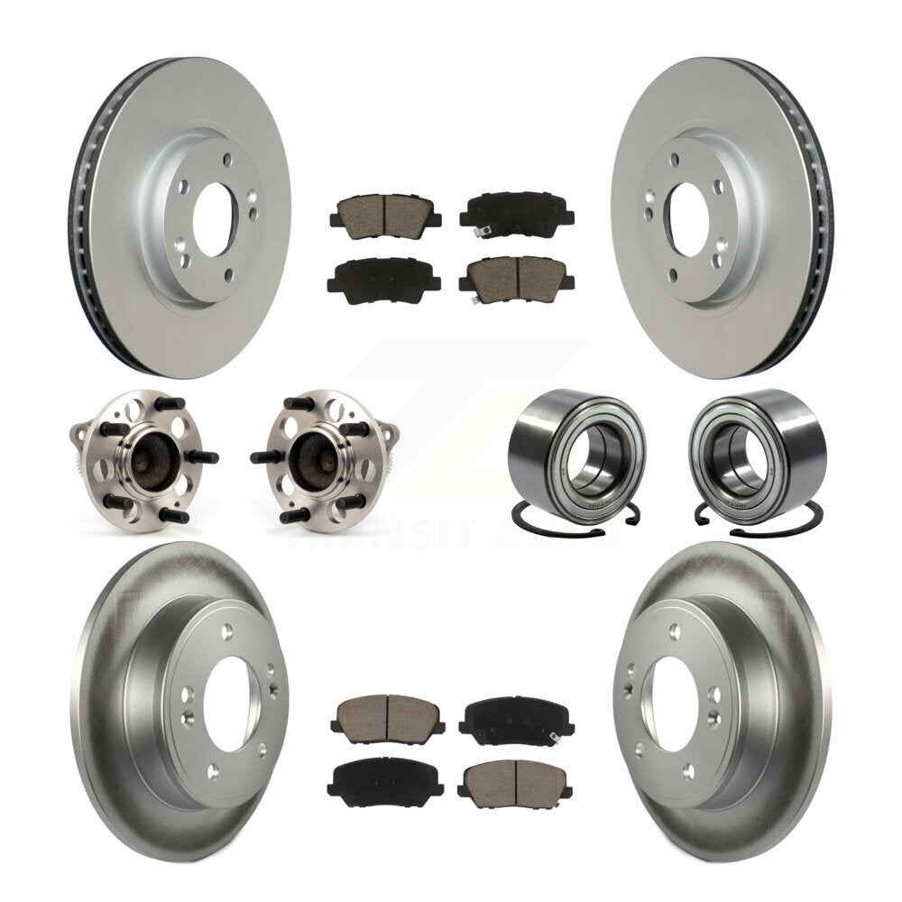 Hub Bearing Coated Brake Rotor & Pads Front Rear Kit (10Pc) For Kia Forte Forte5
