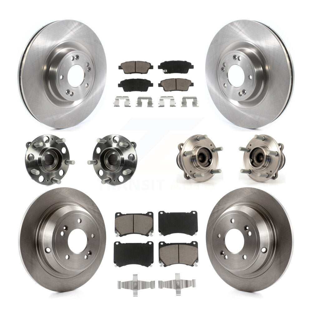 Hub Bearing Brake Rotor Pad Front Rear Kit (10Pc) For 12-14 Hyundai Genesis 5.0L