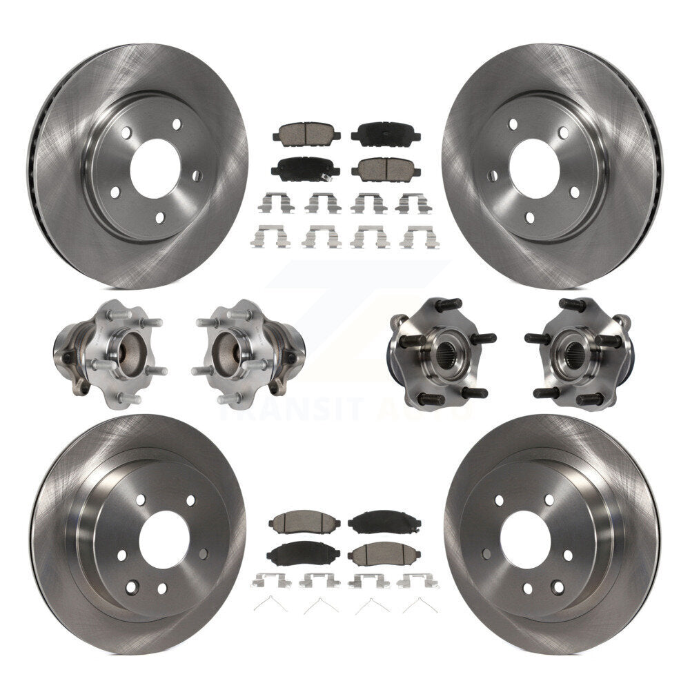Hub Bearings Disc Brake Rotors And Pads Front Rear Kit (10Pc) For Nissan LEAF