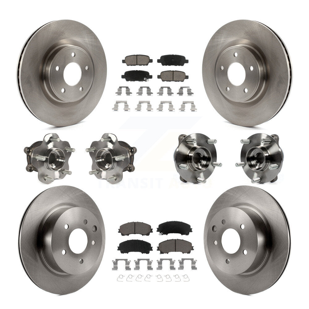 Hub Bearing Brake Rotor & Pads Front Rear Kit (10Pc) For 16-17 INFINITI QX50 AWD