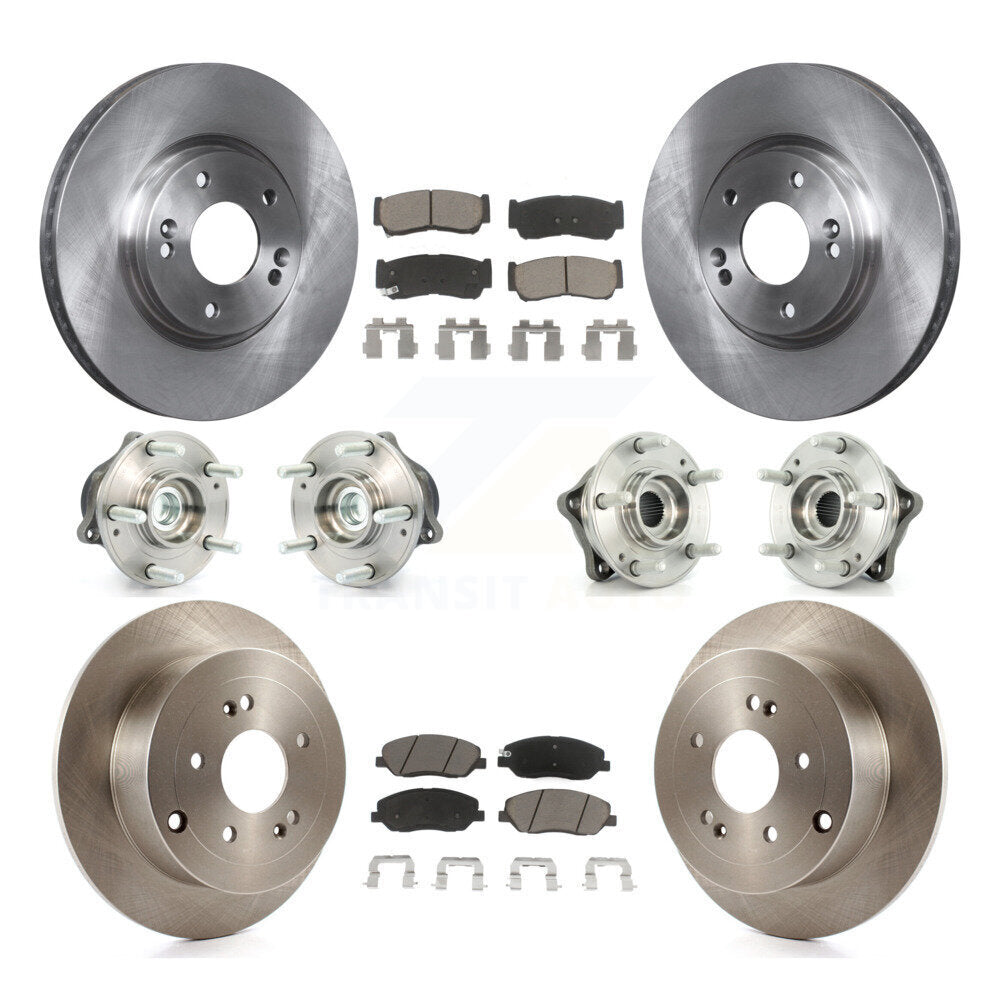 Hub Bearing Brake Rotor Pad Front Rear Kit (10Pc) For 07-09 Hyundai Santa Fe FWD