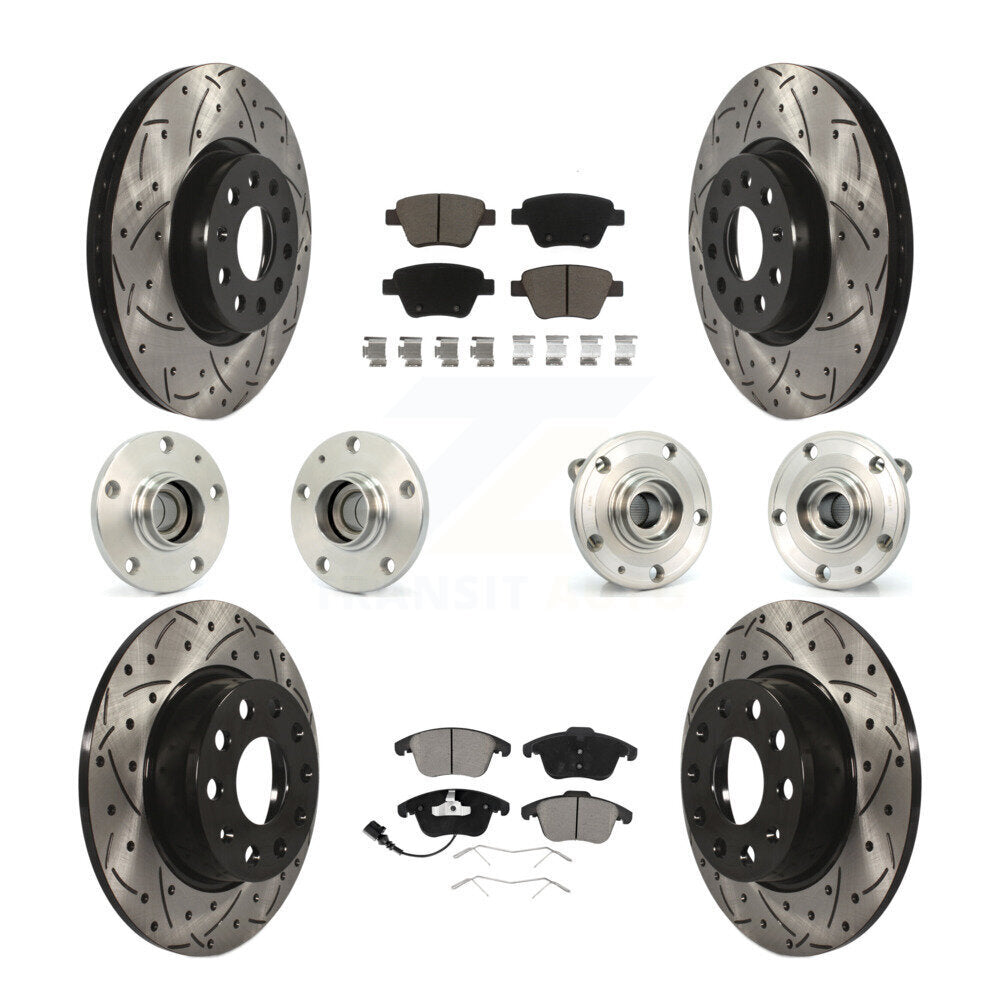 Hub Bearing Coated Brake Rotor & Pad Front Rear Kit (10Pc) For Volkswagen Passat