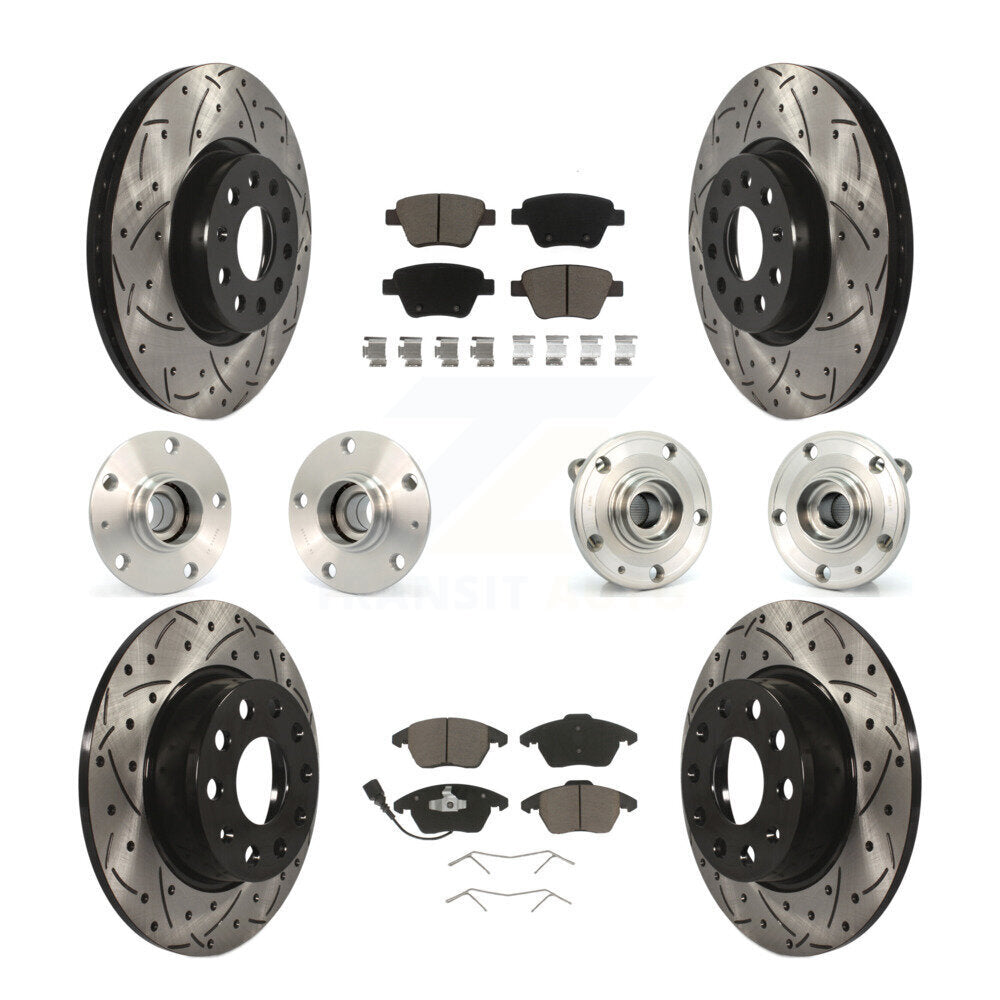 Hub Bearing Coated Disc Brake Rotor Pad Front Rear Kit (10Pc) For Volkswagen GTI