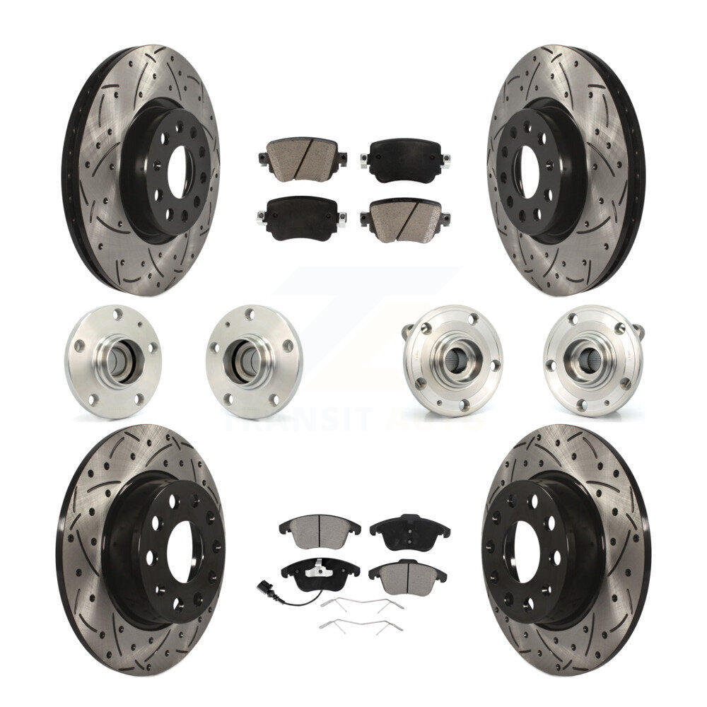 Hub Bearing Coated Brake Rotor & Pad Front Rear Kit (10Pc) For Volkswagen Passat